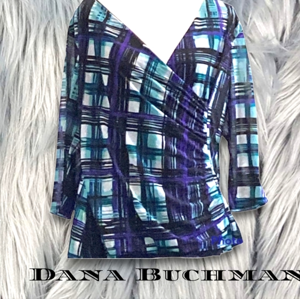 Dana Buchman L plaid wrap top